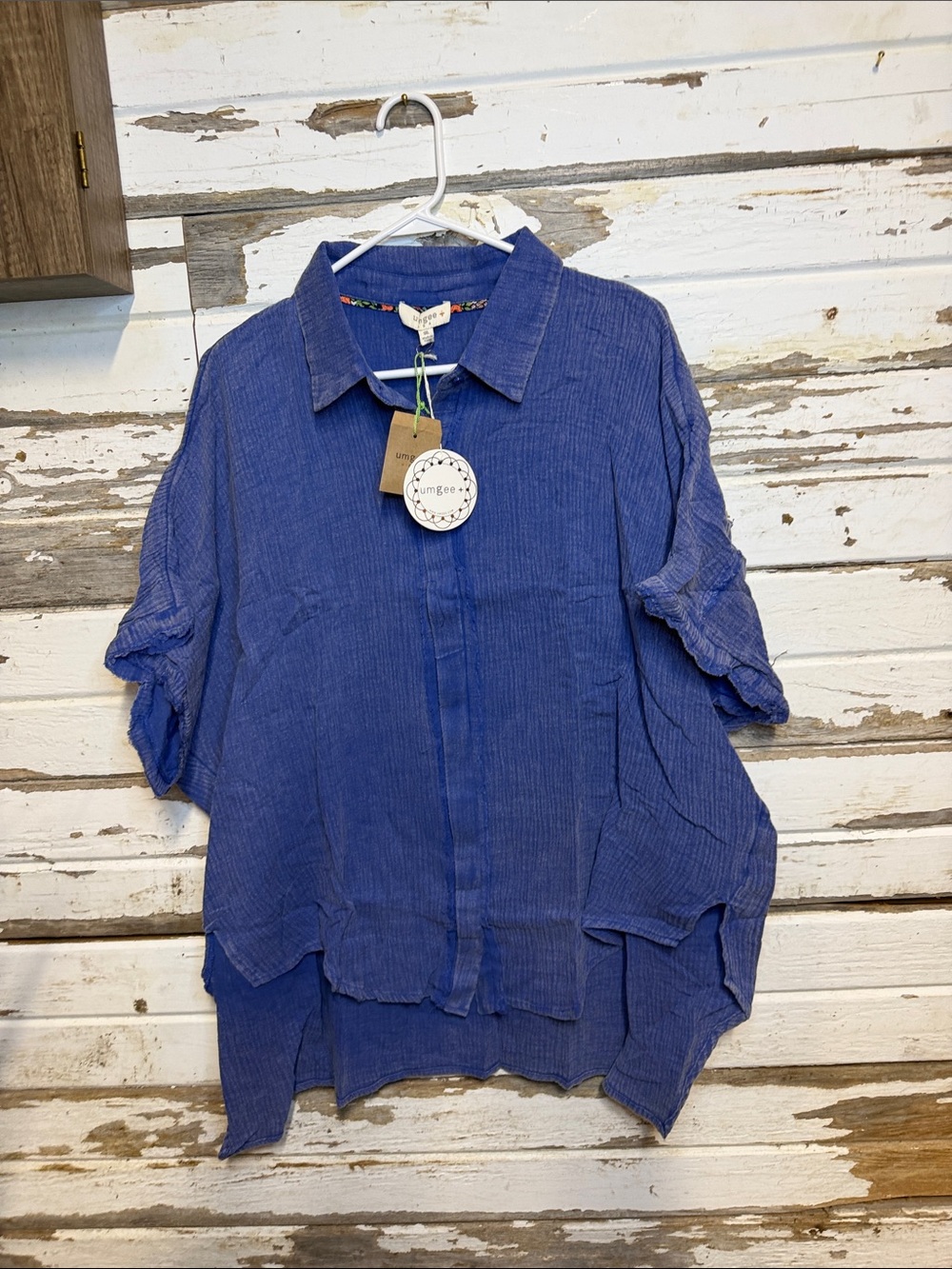 Umgee Oversized Button-Up Blouse - Blue(43